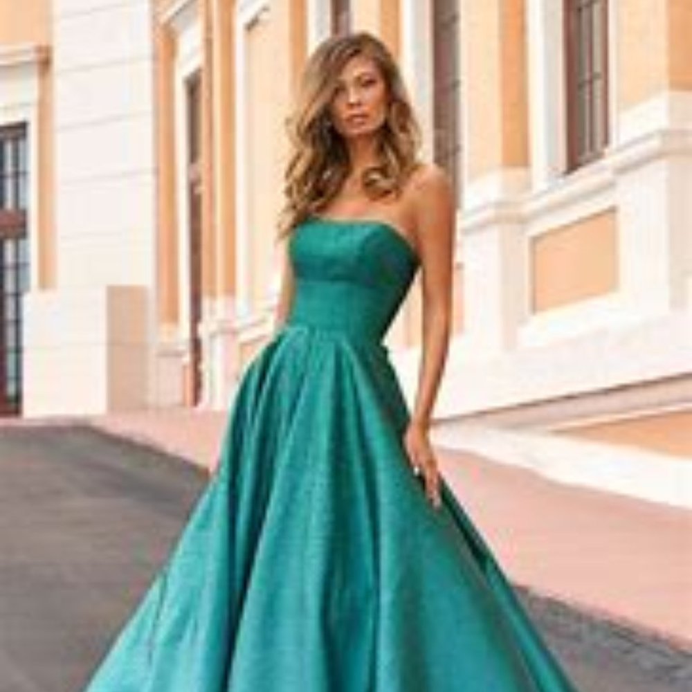 Stunning Sherri Hill #54325 Royal Blue Strapless Sequined Ball Gown